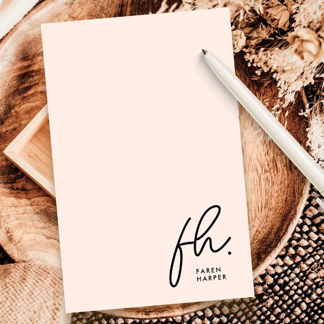 Monogram Blush Modern Chic Script Social Notecard (Creator Uploaded)