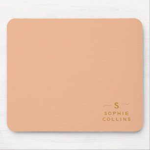 Monogram Blush Peach Gold Minimalist Elegant Name Mouse Mat