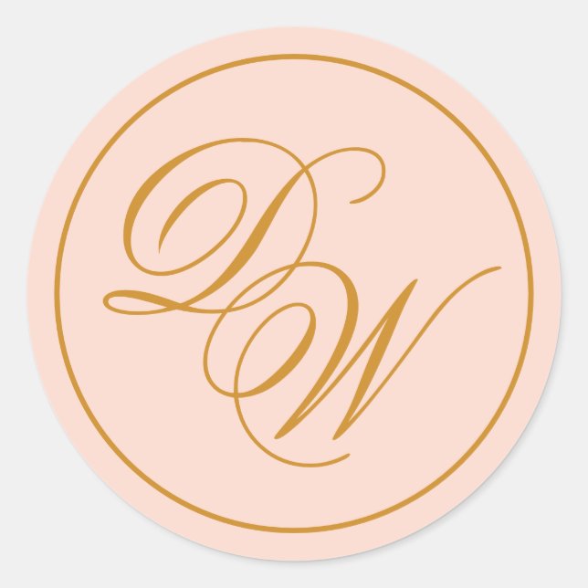 Monogram Blush Pink 2 Initials Golden Calligraphy Classic Round Sticker (Front)