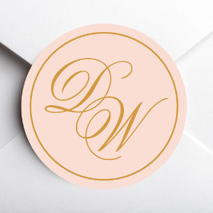 Monogram Blush Pink 2 Initials Golden Calligraphy Classic Round Sticker