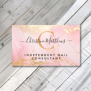 Monogram Blush Pink and Gold Modern Marble Business Card