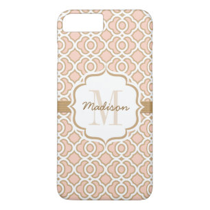 Monogram Blush Pink and Gold Quatrefoil iPhone 8 Plus/7 Plus Case