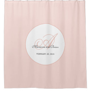 Monogram Blush Pink and White Shower Curtain