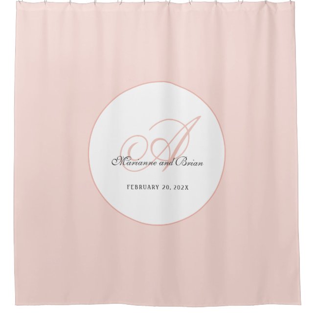 Monogram Blush Pink and White Shower Curtain (Front)