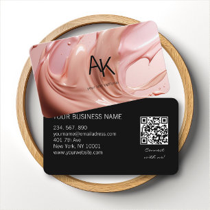 Monogram Blush Pink Beauty Salon QR Code Business Card