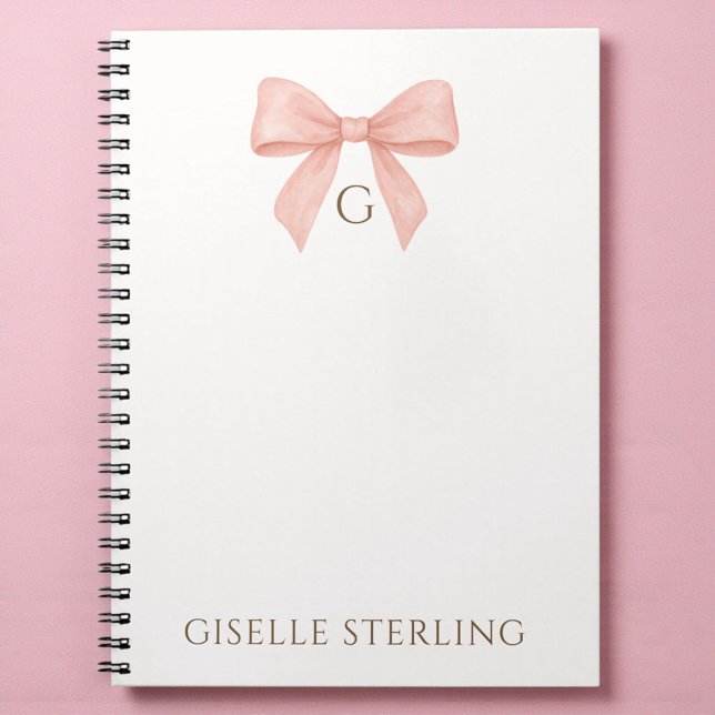 Monogram Blush Pink Bow Watercolor Notebook (Creator Uploaded)