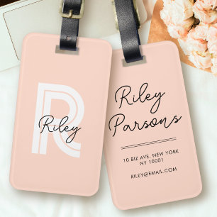 Monogram Blush Pink Cute Girly Chic Retro Stylish Luggage Tag