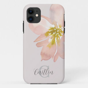 Monogram Blush Pink Elegant Floral Watercolor iPhone 11 Case