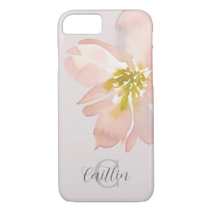 Monogram Blush Pink Elegant Floral Watercolor iPhone 8/7 Case