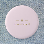 Monogram Blush Pink | Elegant Gold Minimalist 6 Cm Round Badge<br><div class="desc">A simple stylish custom monogram design in a gold modern minimalist typography on an elegant pastel blush pink background. The monogram initials and name can easily be personalized along with the feature line to make a design as unique as you are! The perfect bespoke gift or accessory for any occasion....</div>