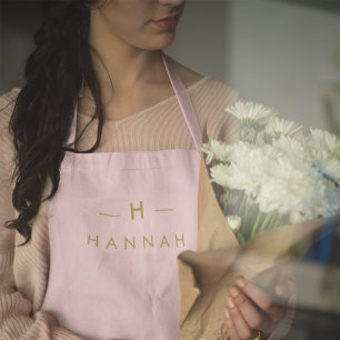 Monogram Blush Pink   Elegant Gold Minimalist Apron