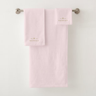 Monogram Blush Pink   Elegant Gold Minimalist Bath Bath Towel Set