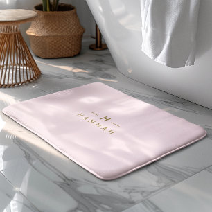 Monogram Blush Pink   Elegant Gold Minimalist Bath Mat