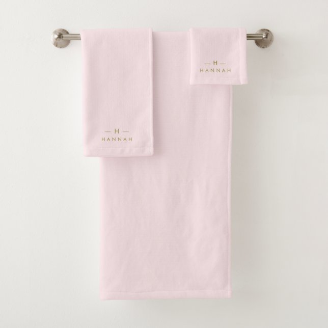 Monogram Blush Pink | Elegant Gold Minimalist Bath Towel Set (Insitu)