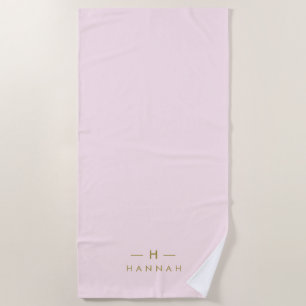 Monogram Blush Pink   Elegant Gold Minimalist Beach Towel