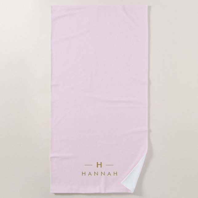 Monogram Blush Pink | Elegant Gold Minimalist Beach Towel (Front)