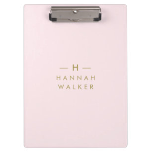 Monogram Blush Pink   Elegant Gold Minimalist Clipboard