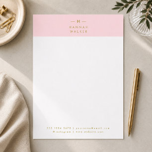 Monogram Blush Pink Elegant Gold Minimalist Custom Letterhead