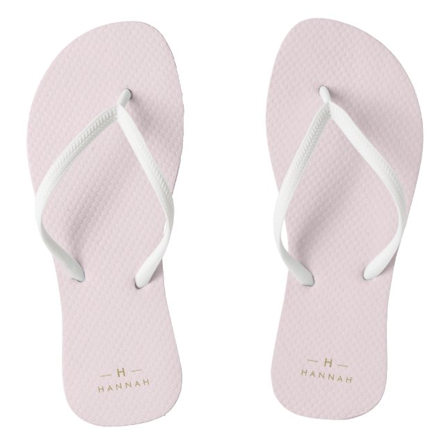 Monogram Blush Pink | Elegant Gold Minimalist Flip Flops (Footbed)