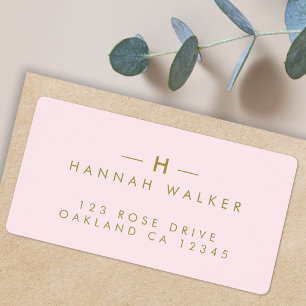 Monogram Blush Pink Elegant Gold Minimalist Label