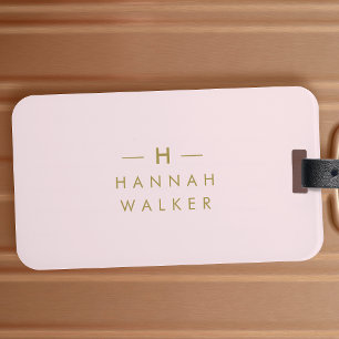 Monogram Blush Pink Elegant Gold Minimalist Luggage Tag