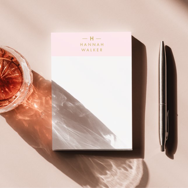 Monogram Blush Pink | Elegant Gold Minimalist Post-it Notes (Creator Uploaded)