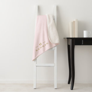 Monogram Blush Pink   Elegant Gold Minimalist Sherpa Blanket