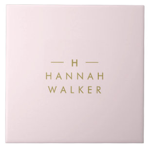 Monogram Blush Pink   Elegant Gold Minimalist Tile