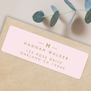 Monogram Blush Pink Elegant Gold Return Address