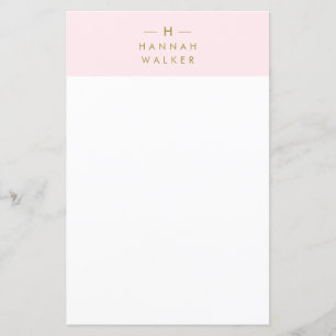 Monogram Blush Pink   Elegant Gold Stationary