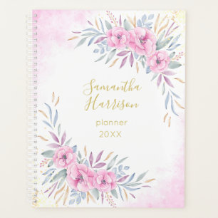 Monogram Blush Pink Flowers Watercolor Elegant Big Planner