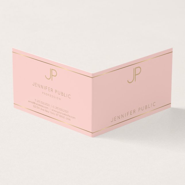 Monogram Blush Pink Gold Clean Template Modern Business Card (Outside)