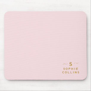 Monogram Blush Pink Gold Minimalist Elegant Name Mouse Mat