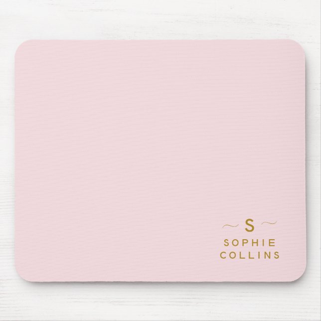 Monogram Blush Pink Gold Minimalist Elegant Name Mouse Mat (Front)