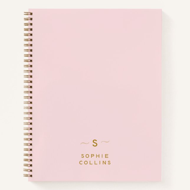 Monogram Blush Pink Gold Minimalist Elegant Name N Notebook (Front)