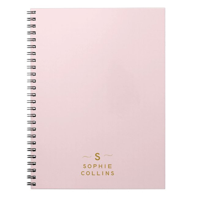 Monogram Blush Pink Gold Minimalist Elegant Name Notebook (Front)