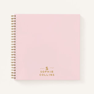 Monogram Blush Pink Gold Minimalist Elegant Name Notebook