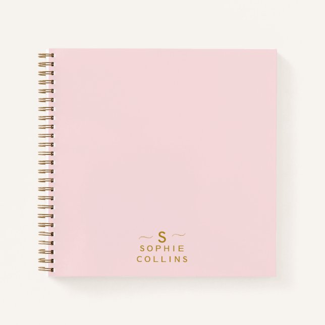 Monogram Blush Pink Gold Minimalist Elegant Name Notebook (Front)