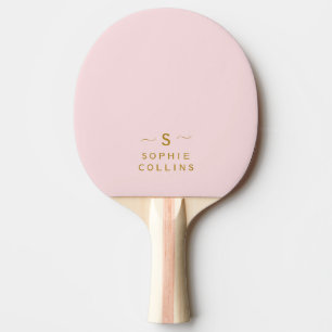 Monogram Blush Pink Gold Minimalist Elegant Name Ping Pong Paddle