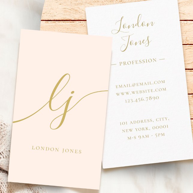 Monogram Blush Pink Gold Modern Feminine Script Business Card (Creator Uploaded)