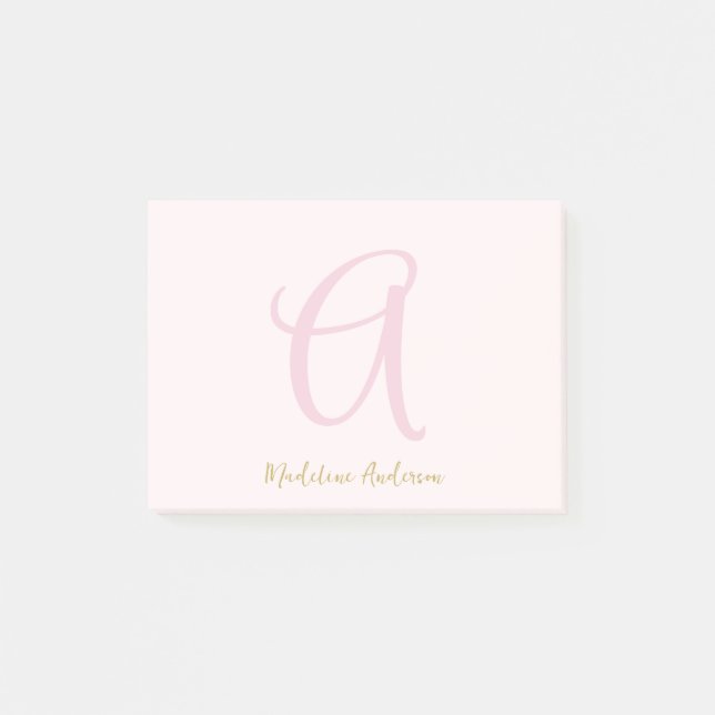 Monogram Blush Pink Gold Modern Minimalist  Post-it Notes (Front)