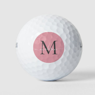 Monogram Blush Pink Gray Feminine Girly Script Golf Balls