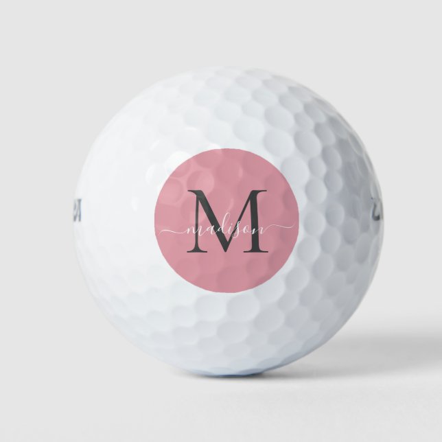 Monogram Blush Pink Grey Feminine Girly Script Golf Balls (Front)