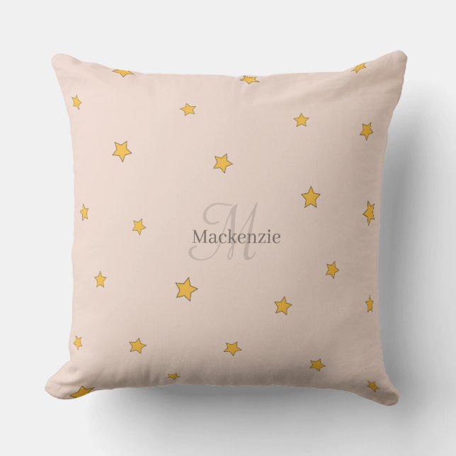 Monogram Blush Pink Grey Lucky Stars Throw Pillow (Front)