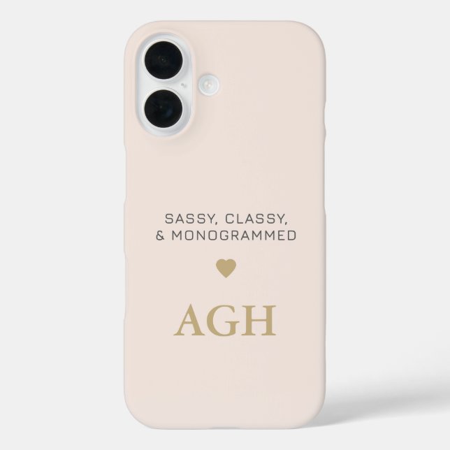 Monogram Blush Pink Grey Typography Gold Heart  Case-Mate iPhone Case (Back)