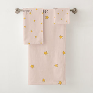 Monogram Blush Pink Lucky Stars Custom Name Towel