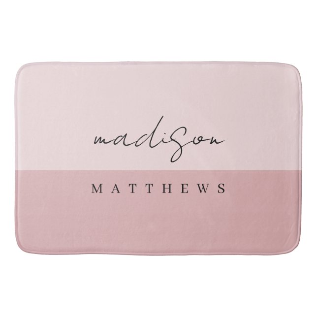Monogram Blush Pink Modern Minimalist Feminine Bath Mat (Front)