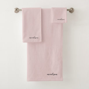 Monogram Blush Pink Modern Minimalist Feminine Bath Towel Set