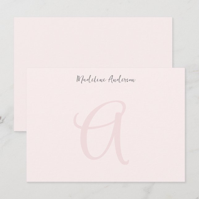 Monogram Blush Pink Modern Minimalist Feminine Card (Front/Back)