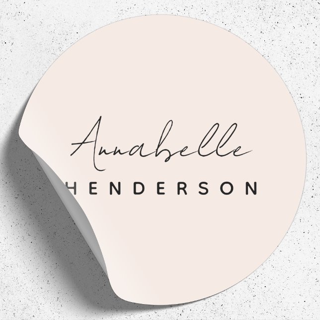 Monogram Blush Pink | Modern Minimalist Feminine Classic Round Sticker (Modern blush pink monogram sticker by Guava - elegant, feminine, and customizable)